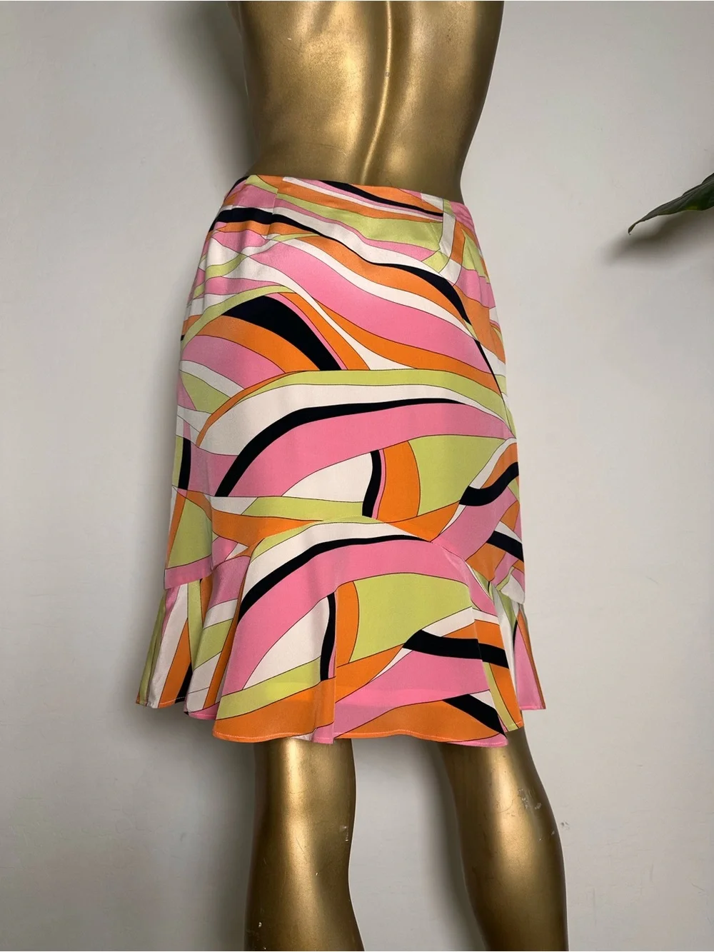 Y2K Talbots pure silk mod swirl psychedelic print flounce hem Petites size 4